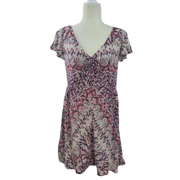 Free People Women's A Line Mini Dress Flutter Sleeve Pink Multi Floral Rayon 10 - Picture 4 of 6